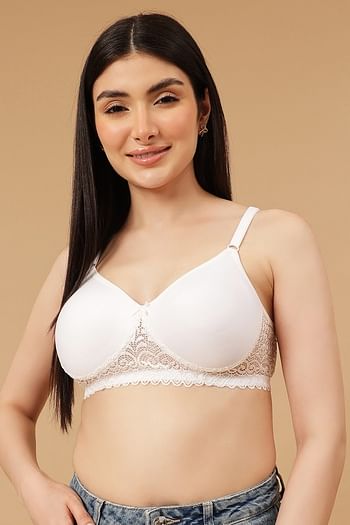 Front listing image for Flair Non-Padded Non-Wired Full Coverage Spacer Cup T-shirt Bra in White - Cotton Rich