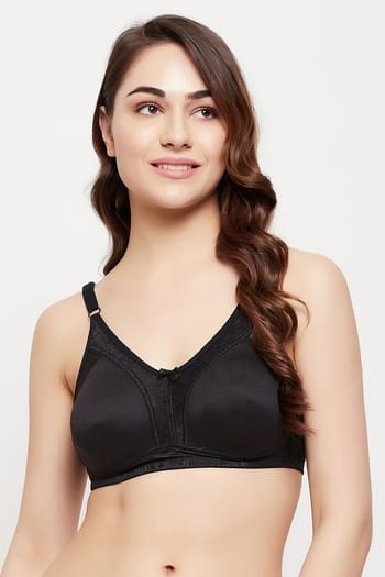 Clovia Non-Padded Non-Wired Spacer Cup Full Figure Bra in Black - Cotton