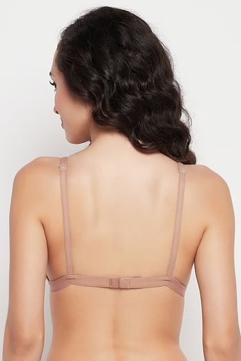 Back listing image for Non-Padded Non-Wired Demi Coverage Spacer Cup Plunge Bra in Nude Colour - Cotton Rich