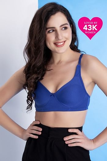 Front listing image for Non-Padded Non-Wired Full Coverage Bra with Double Layered Cups In Blue - Cotton Rich
