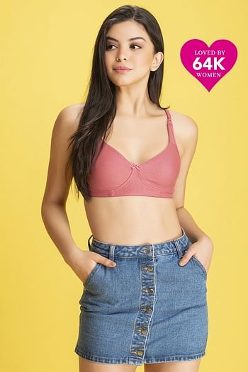 Front listing image for Non-Padded Non-Wired Full Coverage T-shirt Bra in Baby Pink - Cotton