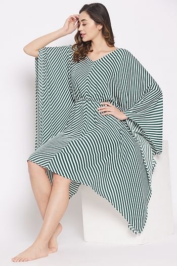 Front listing image for Sassy Stripes Short Kaftan in Dark Green - Crepe