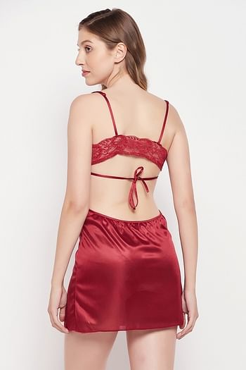 Back listing image for Chic Basic Babydoll in Maroon - Poly Satin
