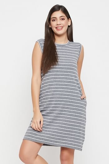Front listing image for Sassy Stripes Short Night Dress in Light Grey