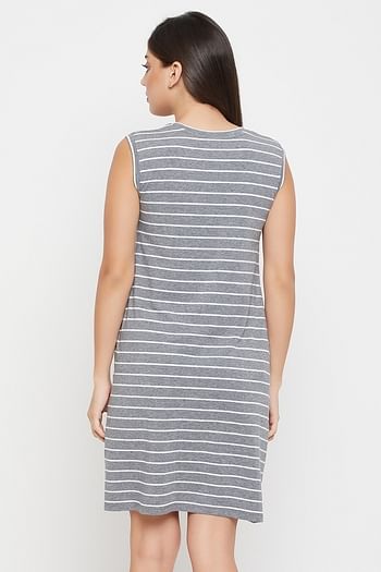 Back listing image for Sassy Stripes Short Night Dress in Light Grey