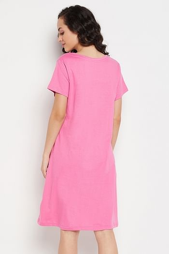 Back listing image for Emoji Print Short Night Dress in Light Pink - 100% Cotton