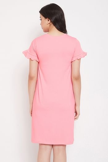 Back listing image for Butterfly Print Short Night Dress in Peach Pink - 100% Cotton