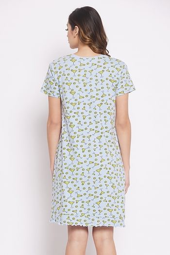 Back listing image for Margarita Print Short Night Dress in Light Blue - 100% Cotton