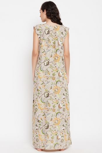 Back listing image for Pretty Florals Long Nighty in Beige - Cotton