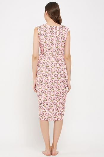 Back listing image for Maternity Leaf Print Sleep Dress in White - Rayon