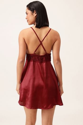 Back listing image for Chic Basic Padded Babydoll in Maroon - Satin