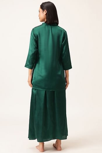 Back listing image for Kurti & Dhoti Set in Bottle Green - Satin