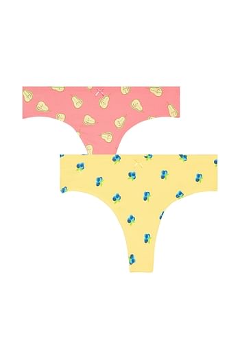 Back listing image for Pack of 2 Low Waist Fruit Print Thongs with Inner Elastic - Cotton