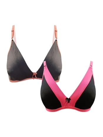 Clovia Pack of 2 Non-Padded Non-Wired Demi Coverage Plunge Bras - Cotton-Rich
