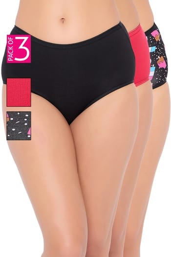 Clovia Pack of 3 High Waist Hipster Panties - Cotton