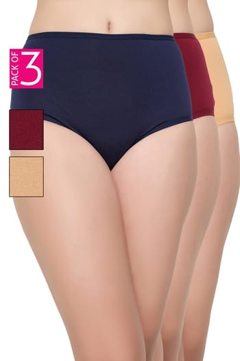 Clovia Pack of 3 High Waist Hipster Panties - Cotton