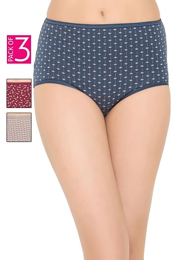 Back listing image for Pack of 3 High Waist Printed Hipster Panties - Cotton