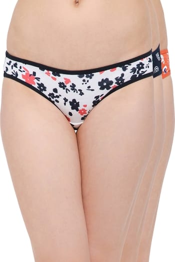 Clovia Pack of 3 Low Waist Print Bikini Panties - Cotton