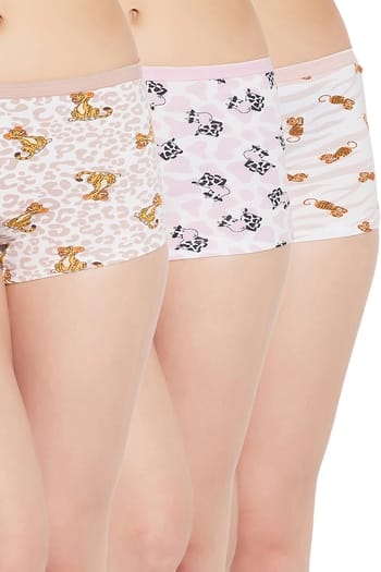 Clovia Pack of 3 Mid Waist Animal Print Boyshorts - Cotton