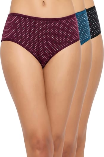 Clovia Pack of 3 Mid-Waist Polka Dot Print Hipster Panties - Cotton