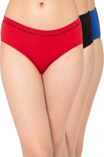 Clovia Pack of 3 Mid Waist Hipster Panties with Inner Elastic - Cotton