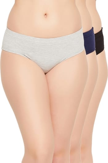 Clovia Pack of 3 Mid Waist Hipster Panties with Inner Elastic - Cotton