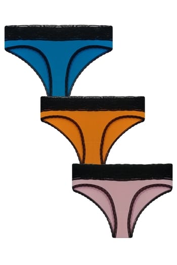 Clovia Pack of 3 Mid Waist Hipster Panties with Lace Waist - Cotton