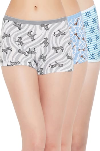 Clovia Pack of 3 Mid-Waist Printed Boyshorts - Cotton