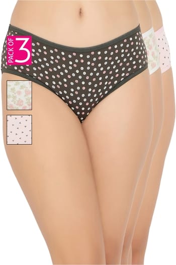 Clovia Pack of 3 Mid Waist Printed Hipster Panties - Cotton