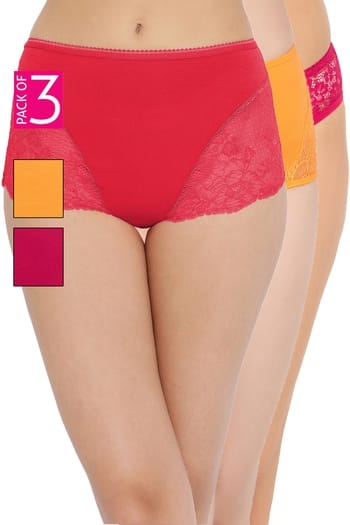 Clovia Pack of 3 Panties with Lace Panels - Cotton