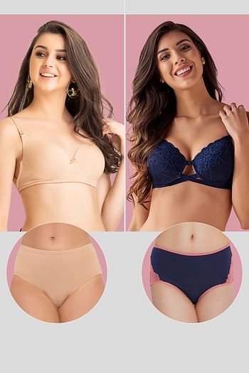 Front listing image for Pack of 4 - Padded Bras and Cotton Panties