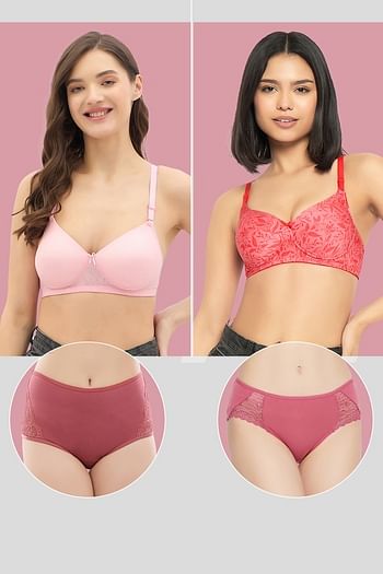Front listing image for Pack of 4 Padded Floral Print Multiway T-shirt Bras & Hipster Panties