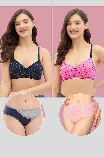 Front listing image for Pack of 4 Padded Non-Wired Multiway T-shirt Bra & Hipster Panties