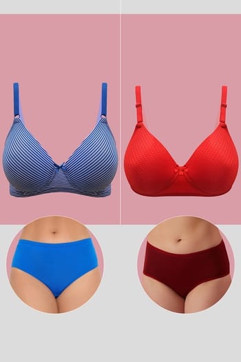 Clovia Pack of 4 - Padded T-shirt Bras and Cotton Hipsters