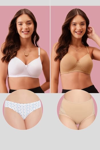 Clovia Pack of 4 - Padded T-shirt Bras and Cotton Panties