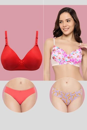 Clovia Pack of 4 - Padded T-shirt Bras and Cotton Thongs