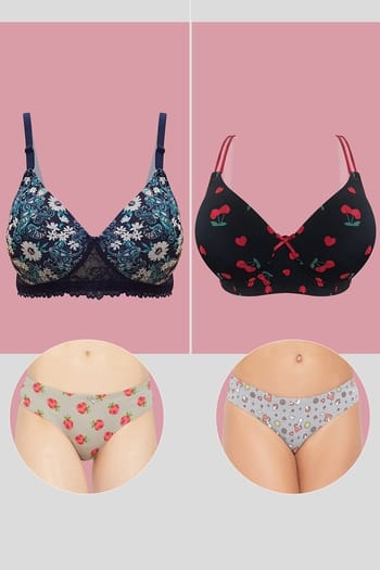 Clovia Pack of 4 - Padded T-Shirt Bras & Thongs