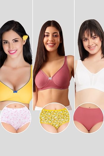 Back listing image for Pack of 6 Non-Padded Non-Wired Bras & High Waist Hipster Panties