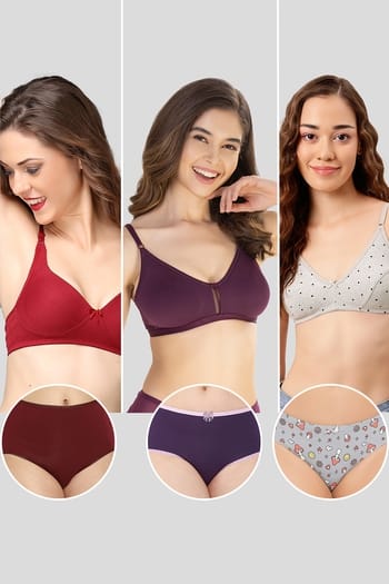 Clovia Pack of 6 Non-Padded Non-Wired Bras & Hipster Panties
