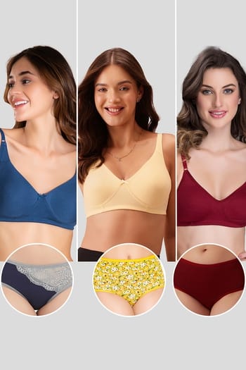 Clovia Pack of 6 - Non-Padded Non-Wired Bras & Hipster Panties