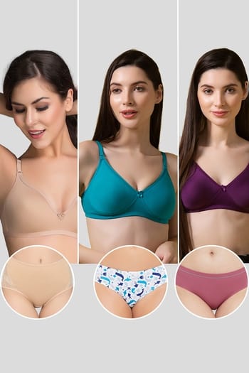 Clovia Pack of 6 - Non-Padded Non-Wired Bras & Panties