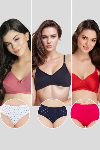 Clovia Pack of 6 - Non-Padded Non-Wired Bras & Panties