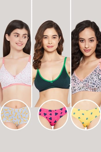 Clovia Pack of 6 Non-Padded Non-Wired Bras & Panties Set - Cotton