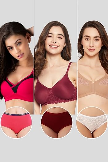 Back listing image for Pack of 6 Non-Padded Non-Wired Full Coverage Bras & Hipster Panties
