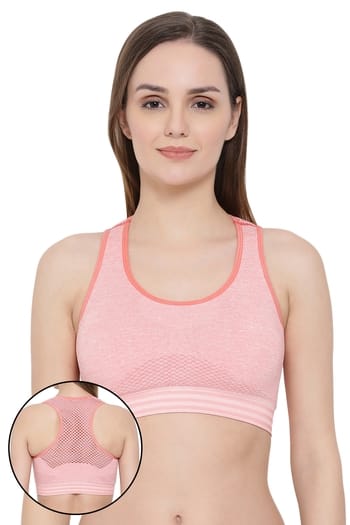 Clovia Padded Active Sports Bra with Racerback in Baby Pink