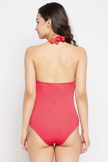 Back listing image for Padded Halter Neck Monokini in Peach Colour