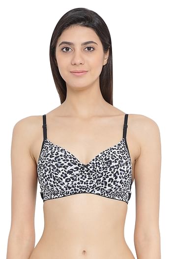 Front listing image for Padded Non-Wired Full Coverage Animal Print T-Shirt Bra - White