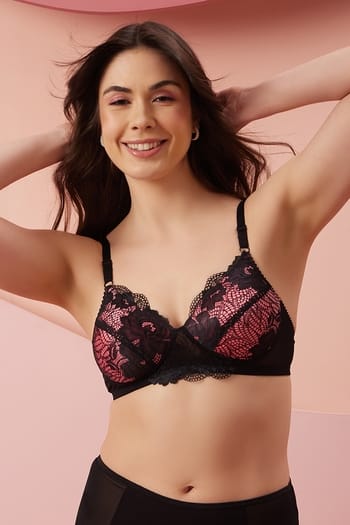 Clovia Padded Non-Wired Full Coverage Bridal Bra in Black - Lace
