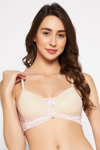 Clovia Padded Non-Wired Demi Cup Bra in Cream Colour