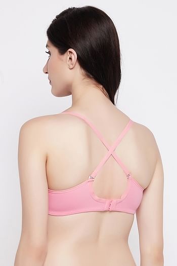 Back listing image for Padded Non-Wired Demi Cup Multiway T-shirt Bra in Baby Pink - Cotton